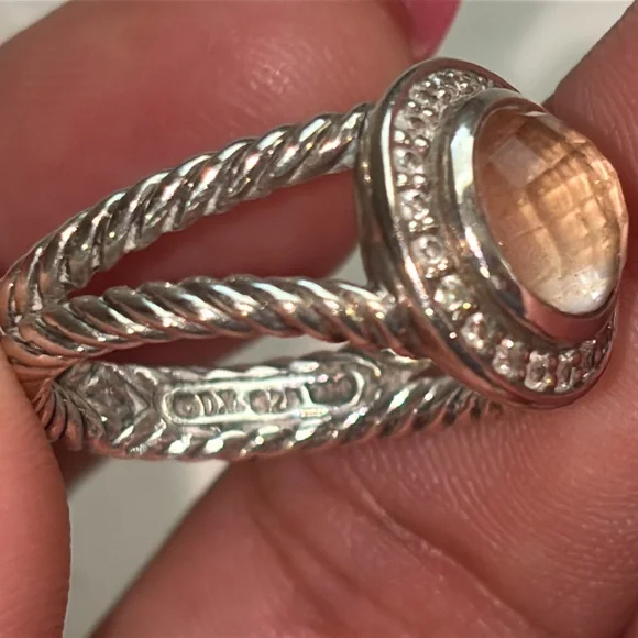 David Yurman Sterling Silver and Morganite with Diamond Ring